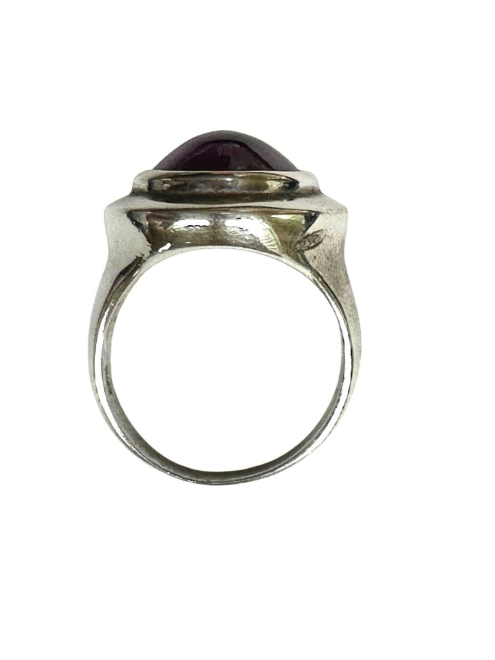Sterling Silver Ring With Round Dark Violet Stone Signed AT 925 Size 6.75 - Picture 5 of 8